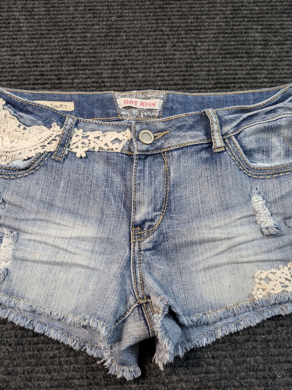 Hot Kiss Distressed Denim Cutoff Lace Shorts Size 11